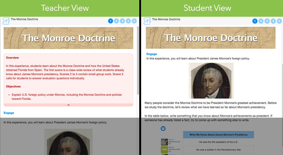 Teacher view and student view