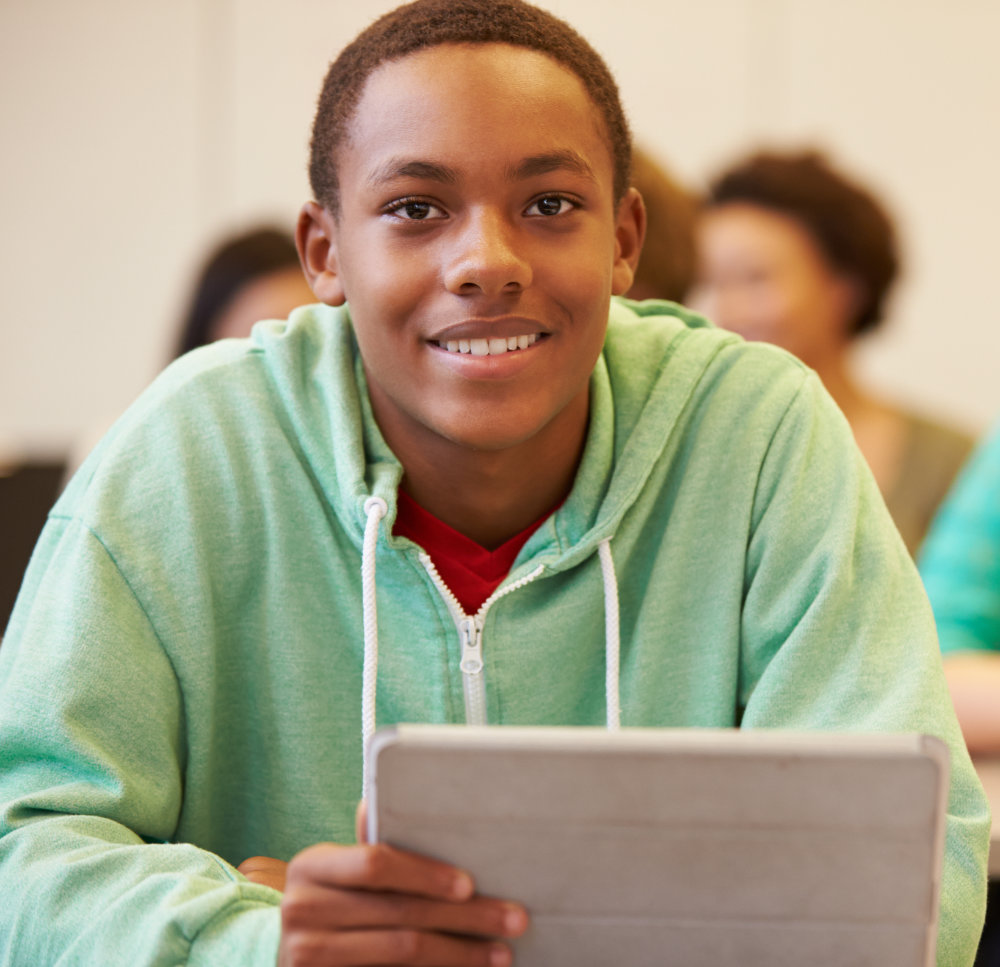 Student participating in an Exploros lesson on a tablet